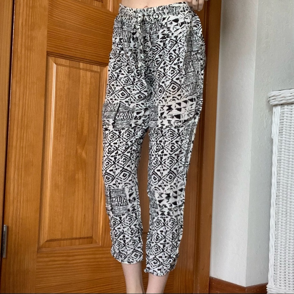 Soft Black and White Boho Crop Pants